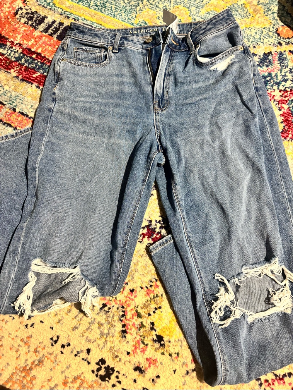 American Eagle Outfitters Light Blue Distressed Boyfriend Mom Jeans